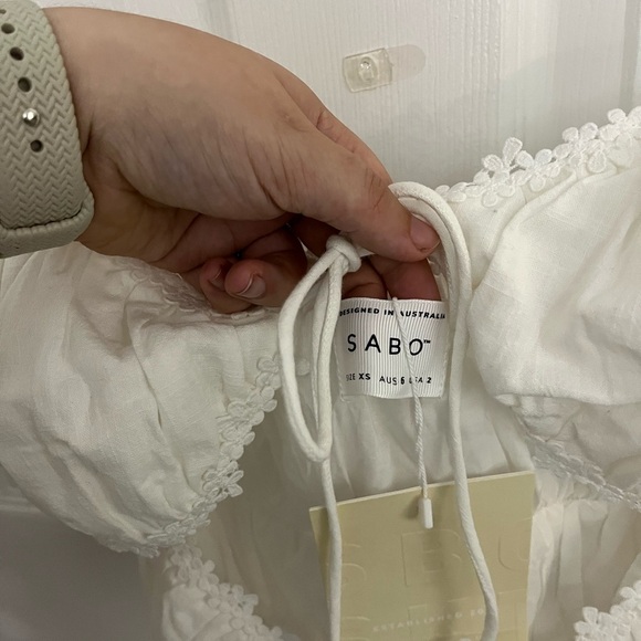 SABO White Puff Sleeve Lace Trim Crop Top NWT - Picture 6 of 10